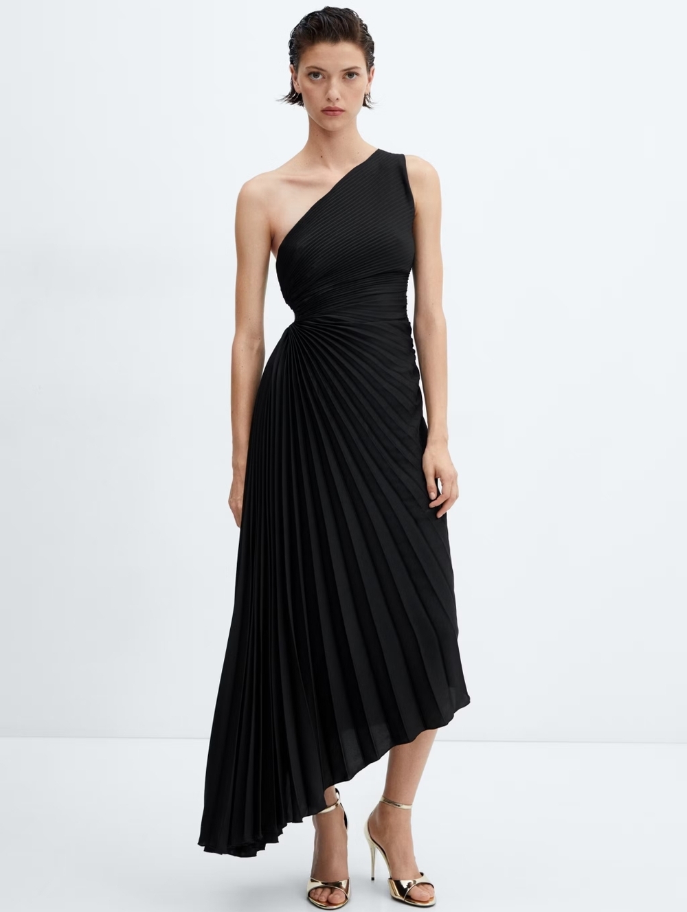 MNG Asymmetrical pleated dress